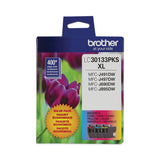 Brother LC30133PKS High-Yield Ink, 400 Page-Yield, Cyan/Magenta/Yellow (BRTLC30133PKS) Pack of 3