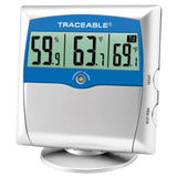Traceable® Digital Thermometer / Hygrometer with Alarm Fahrenheit / Celsius 14° to 140°F (-10° to +60°C) Solid State Sensors Free-standing / Wall Mount Battery Operated (909455_EA) 1/EA
