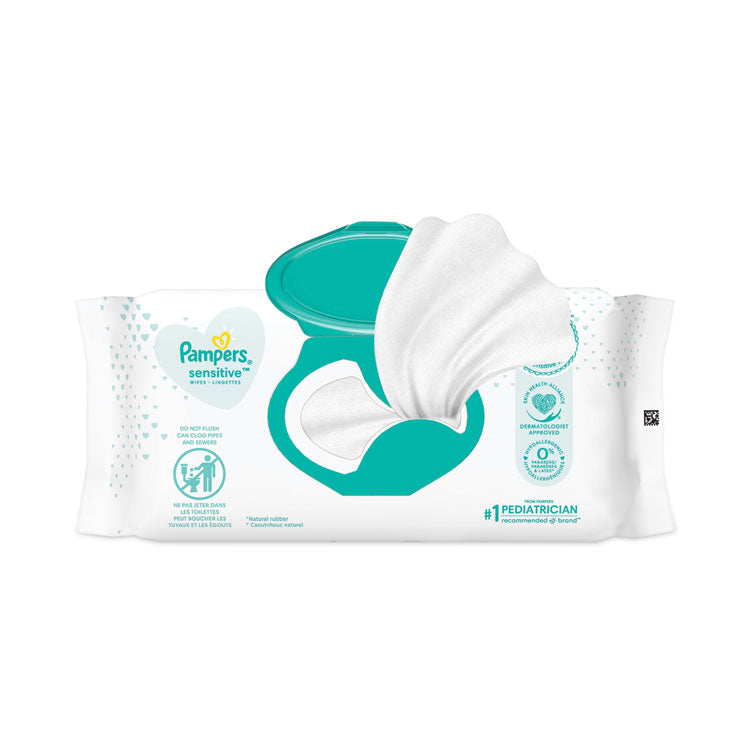 Pampers® Sensitive Baby Wipes, 1-Ply, 6.8 x 7,  Unscented, White, 56/Pack (PGC87076EA)