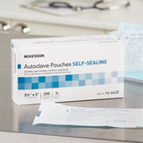 McKesson Sterilization Pouch Ethylene Oxide (EO) Gas / Steam 3-1/2 X 5 Inch Transparent Blue / White Self Seal Paper / Film (960942_BX) 200/BX