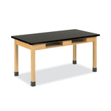 Diversified Woodcrafts Classroom Book Compartment Science Table, 72w x 24d x 30h, Black ChemGuard High Pressure Laminate (HPL) Top, Oak Base (DVWC7302BK30N) Each