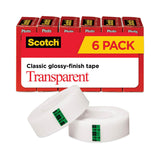 Scotch® Transparent Tape, 1" Core, 0.75" x 83.33 ft, Transparent, 6/Pack (MMM600K6) Pack of 6
