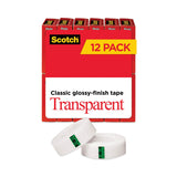Scotch® Transparent Tape, 1" Core, 0.75" x 83.33 ft, Transparent, 12/Pack (MMM600K12) Pack of 12