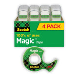Scotch® Magic Tape in Handheld Dispenser, 1" Core, 0.75" x 25 ft, Clear, 4/Pack (MMM4105) Box of 4