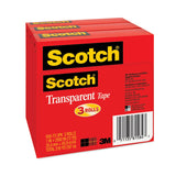 Scotch® Transparent Tape, 3" Core, 1" x 72 yds, Transparent, 3/Pack (MMM600723PK) Pack of 3
