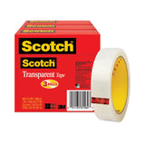 Scotch® Transparent Tape, 3" Core, 1" x 72 yds, Transparent, 3/Pack (MMM600723PK) Pack of 3