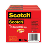 Scotch® Transparent Tape, 3" Core, 1" x 72 yds, Transparent, 3/Pack (MMM600723PK) Pack of 3