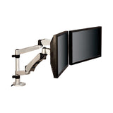 3M™ Easy-Adjust Desk Dual Arm Mount for 27" Monitors, 360 deg Rotation, +90/-15 deg Tilt, 360 deg Pan, Silver, Supports 20 lb (MMMMA265S) Each