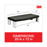 3M™ Extra-Wide Adjustable Monitor Stand, 20" x 12" x 1" to 5.78", Silver/Black, Supports 40 lbs (MMMMS90B) Each