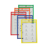 C-Line® Reusable Dry Erase Pockets, 6 x 9, Assorted Primary Colors, 10/Pack (CLI41610) Pack of 10