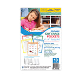 C-Line® Reusable Dry Erase Pockets, 6 x 9, Assorted Primary Colors, 10/Pack (CLI41610) Pack of 10