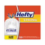 Hefty® Strong Tall Kitchen Drawstring Bags, 13 gal, 0.9 mil, 24" x 27.75", White, 120/Box (PCTE84562) Box of 120