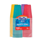Hefty® Easy Grip Disposable Plastic Party Cups, 16 oz, Assorted Colors, 100/Pack (RFPC21637) Pack of 100