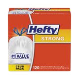 Hefty® Strong Tall Kitchen Drawstring Bags, 13 gal, 0.9 mil, 23.75" x 27", White, 90/Box (RFPE84574) Box of 90