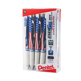 Pentel® EnerGel RTX Stars and Stripes Gel Pen, Retractable, Medium 0.7 mm, Black Ink, Red/White/Blue Barrel, Dozen (PENBL77USAA) 1 Dozen