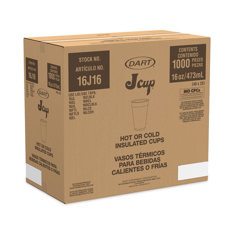 Dart® Horizon Hot/Cold Foam Drinking Cups, 16 oz, Printed, Cranberry/White, 25/Bag, 40 Bags/Carton (DCC16J16H)