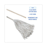 Boardwalk® Handle/Deck Mops, #16 White Cotton Head, 48" Natural Wood Handle (BWK116C) Pack of 6