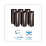 Boardwalk® High-Density Can Liners, 56 gal, 19 microns, 43" x 47", Black, 25 Bags/Roll, 6 Rolls/Carton (BWK434722BLK) 6 Rolls