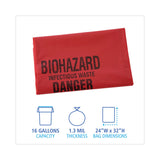 Boardwalk® Linear Low Density Health Care Trash Can Liners, 16 gal, 1.3 mil, 24 x 32, Red, 250/Carton (BWKIW2432R) Case of 250