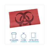 Boardwalk® Linear Low Density Health Care Trash Can Liners, 33 gal, 1.3 mil, 33 x 39, Red, 150/Carton (BWKIW3339R) Case of 150