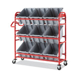 Rubbermaid® Commercial Tote Picking Cart, Metal, 3 Shelves, 450 lb Capacity, 57" x 18.5" x 55", Red (RCP2144269) Each