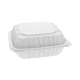 Pactiv Evergreen EarthChoice Vented Microwavable MFPP Hinged Lid Container, 3-Compartment, 8.5 x 8.5 x 3.1, White, Plastic, 146/Carton (PCTYCNW0853) Case of 146