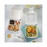 Pactiv Evergreen EarthChoice Bagasse Hinged Lid Container, 3-Compartment, Dual Tab Lock, 7.8 x 7.8 x 2.8, Natural, Sugarcane, 150/Carton (PCTYMCH08030001) Case of 150