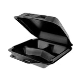 Pactiv Evergreen SmartLock Foam Hinged Lid Container, Medium, 3-Compartment, 8 x 8.5 x 3, Black, 150/Carton (PCTYHLB08030000) Case of 150