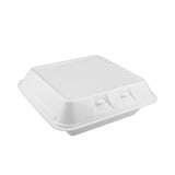 Pactiv Evergreen SmartLock Foam Hinged Lid Container, Large, 3-Compartment, 9 x 9.25 x 3.25, White, 150/Carton (PCTYHLW09030000) Case of 150
