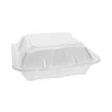 Pactiv Evergreen Vented Foam Hinged Lid Container, Dual Tab Lock, 3-Compartment, 9.13 x 9 x 3.25, White, 150/Carton (PCTYTD199030000) Case of 150