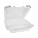 Pactiv Evergreen Vented Foam Hinged Lid Container, Dual Tab Lock, 3-Compartment, 9.13 x 9 x 3.25, White, 150/Carton (PCTYTD199030000) Case of 150