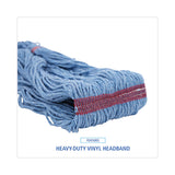 Boardwalk® Super Loop Wet Mop Head, Cotton/Synthetic Fiber, 1" Headband, Large Size, Blue, 12/Carton (BWK503BLNB) Case of 12