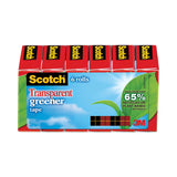 Scotch® Transparent Greener Tape, 1" Core, 0.75" x 75 ft, Transparent, 6/Pack (MMM6126P) Pack of 6