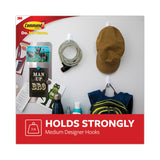 Command™ Designer Hooks, Medium, Plastic, White, 3 lb Capacity, 6 Hooks and 12 Strips/Pack (MMM170816ES) Pack of 6