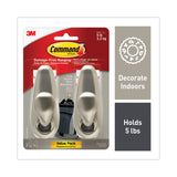 Command™ Adhesive Mount Metal Hook, Large, Brushed Nickel Finish, 5 lb Capacity, 2 Hooks and 4 Strips/Pack (MMMFC13BN2ES) Pack Of 2