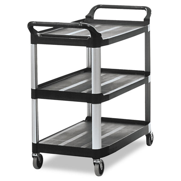 Rubbermaid® Commercial Xtra Utility Cart with Open Sides, Plastic, 3 Shelves, 300 lb Capacity, 40.63" x 20" x 37.81", Black (RCP409100BLA)