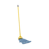 Boardwalk® Looped End Mop Kit, Medium Blue Cotton/Rayon/Synthetic Head, 60" Yellow Metal/Polypropylene Handle (BWK400MBC) Each