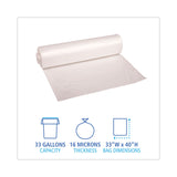 Boardwalk® High Density Industrial Can Liners Coreless Rolls, 33 gal, 16 microns, 33 x 40, Natural, 25 Bags/Roll, 10 Rolls/Carton (BWKRH3340S) Case of 250