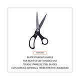 Universal® Stainless Steel Office Scissors, 8.5" Long, 3.75" Cut Length, Black Offset Handle (UNV92010) Each