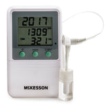 McKesson Digital Refrigerator / Freezer Thermometer with Alarm Fahrenheit / Celsius -58° to +158°F (-50° to +70°C) Glycol Bottle Probe Multiple Mounting Options Battery Operated (1074438_EA) 1/EA