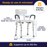 drive™ Bath Bench Padded Removable Arms Aluminum Frame With Backrest 16 Inch Seat Width 300 lbs. Weight Capacity (1032859_EA) 1/EA