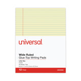 Universal® Glue Top Pads, Wide/Legal Rule, 50 Canary-Yellow 8.5 x 11 Sheets, Dozen (UNV22000) 1 Dozen Pads