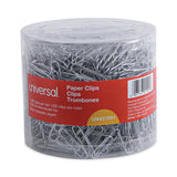 Universal® Plastic-Coated Paper Clips with One-Compartment Storage Tub, (750) #1 (1.3"), (250) Jumbo (2"), Silver (UNV21001) Pack of 1000