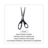 Universal® Stainless Steel Office Scissors, Pointed Tip, 7" Long, 3" Cut Length, Black Straight Handle (UNV92008) Each