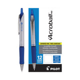 Pilot® Acroball Pro Advanced Ink Hybrid Gel Pen, Retractable, Medium 1 mm, Blue Ink, Silver/Blue Barrel, Dozen (PIL31911) 1 Dozen
