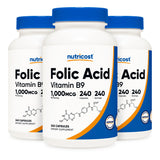nutricost® Folic Acid (Vitamin B9) Dietary Supplement Folate 1,000 mcg Strength Capsule 240 Per Bottle (1270254_BT) 1/BT