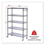 Alera® 5-Shelf Wire Shelving Kit with Casters and Shelf Liners, 48w x 18d x 72h, Black Anthracite (ALESW654818BA) Each