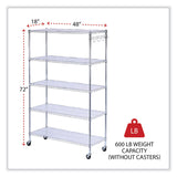 Alera® 5-Shelf Wire Shelving Kit with Casters and Shelf Liners, 48w x 18d x 72h, Silver (ALESW654818SR) Each