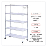 Alera® 5-Shelf Wire Shelving Kit with Casters and Shelf Liners, 48w x 18d x 72h, Silver (ALESW654818SR) Each