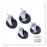 Alera® Optional Casters for Wire Shelving, Grip Ring Type K Stem, 4" Wheel, Black/Silver, 4/Set (2 Locking) (ALESW690004) Set of 4